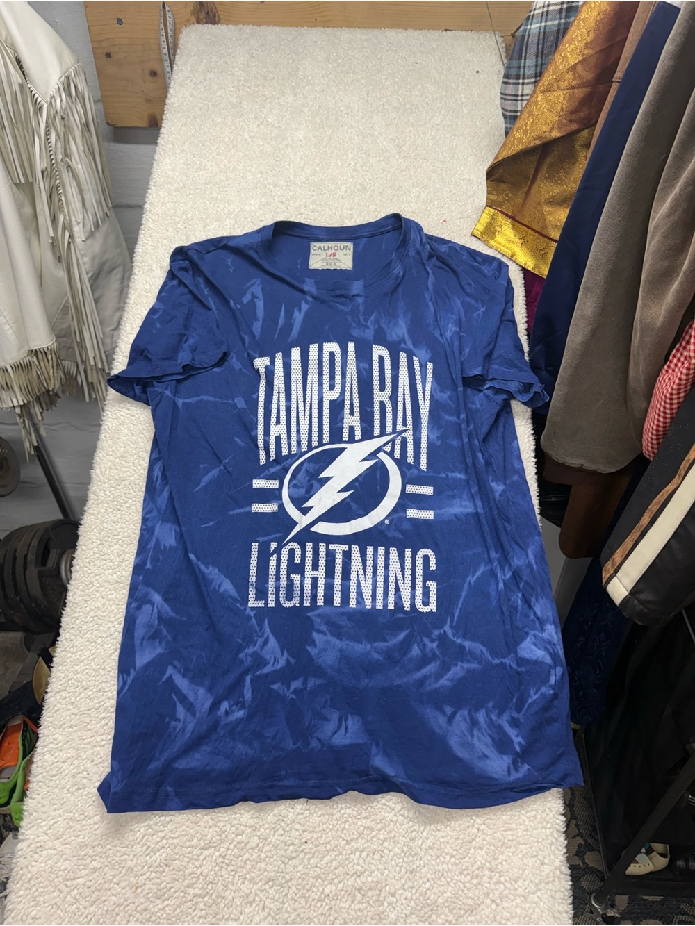 Tampa Bay Lightning NHL Hockey Blue Graphic Tee tie dye, Calhoun size Large